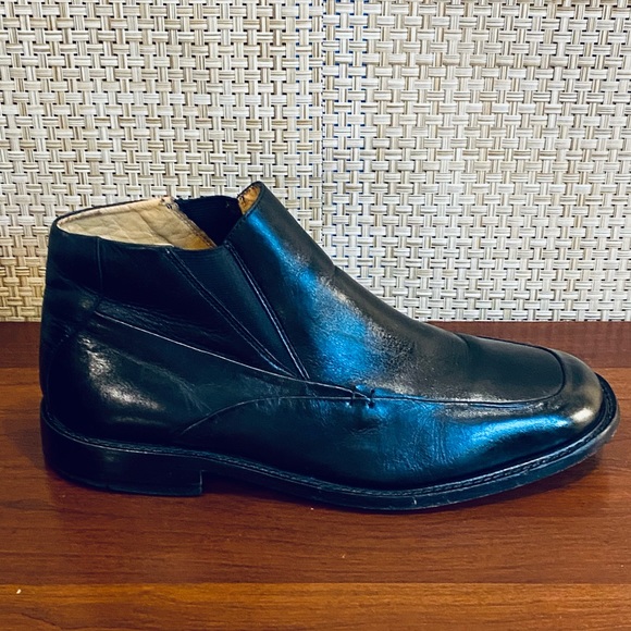 🌟HP🌟Brass Boot Black Leather Square Toe Dress Ankle Boots 10 - Picture 5 of 11